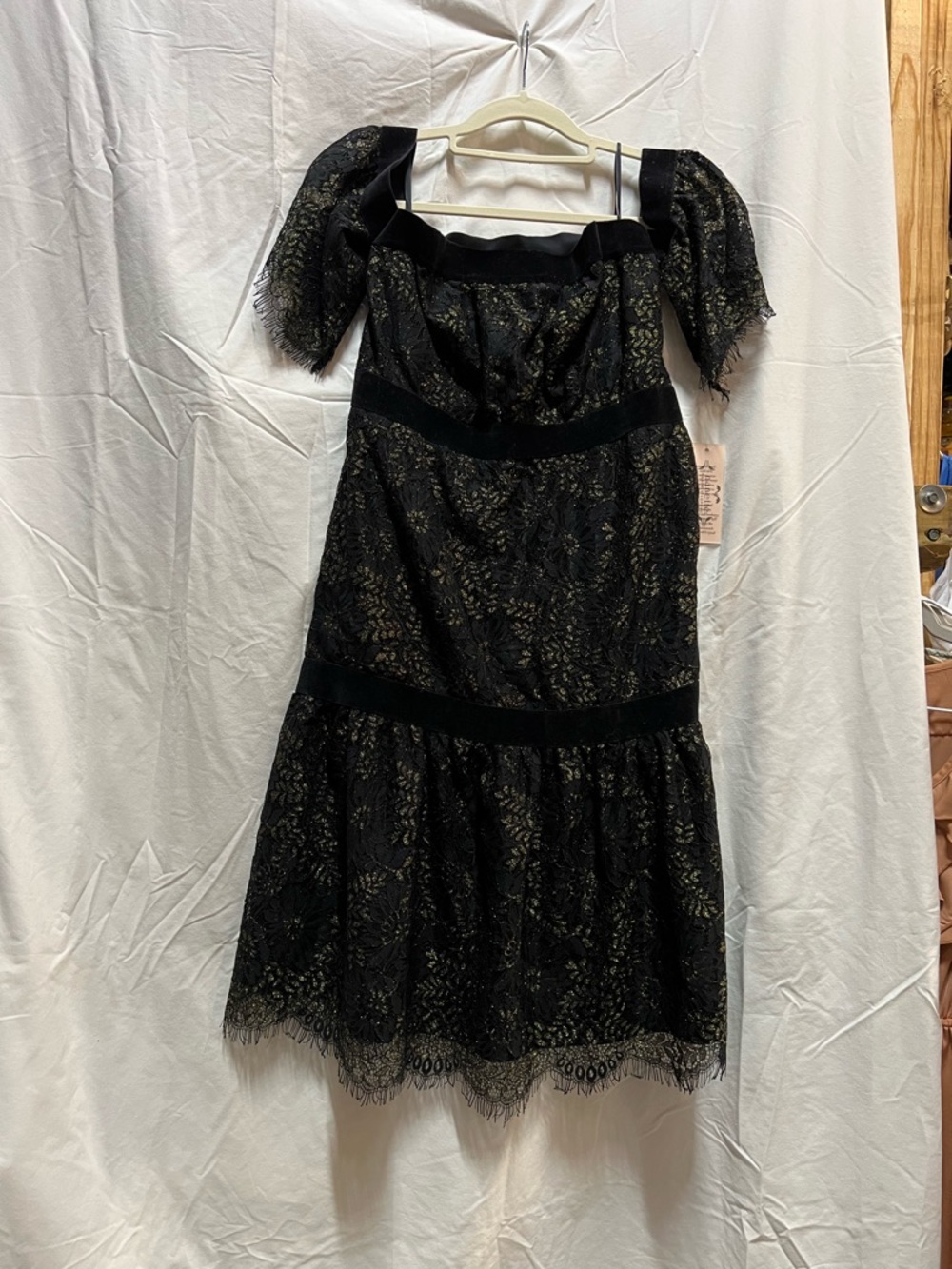 Nanette Lepore  Black with Gold Lace Off-Shoulder Cocktail Dress NWT